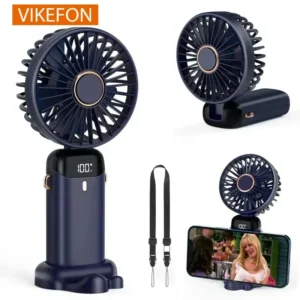 Ventilateur mini portatif pliable avec support de téléphone et écran d'affichage